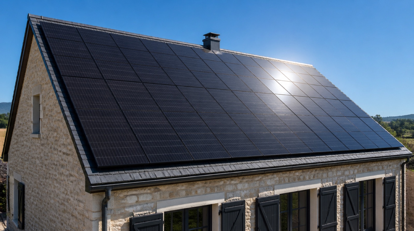 Maison équipée de panneaux solaires photovoltaïques